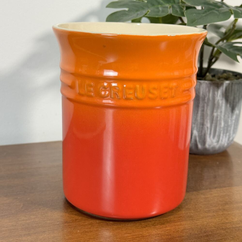Le Creuset Volcanic Orange Utensil Crock Holder Stoneware Kitchen Tool Caddy